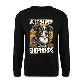 Aus dem Weg sonst Shepherds | Australian Shepherd - Unisex Pullover - Schwarz - Vorne - Alina (178cm) & Michal (187cm)