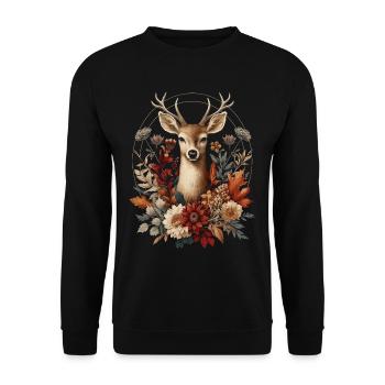 Cottagecore Deer With Flowers - Unisex Sweatshirt - black - Front - Alina (178cm) & Michal (187cm)