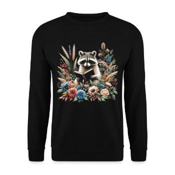 Cottagecore raccoon with book in flowers - Unisex Sweatshirt - black - Front - Alina (178cm) & Michal (187cm)