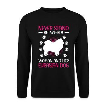 Woman and her Eurasier Eurasian Spitz - Unisex Sweatshirt - black - Front - Alina (178cm) & Michal (187cm)