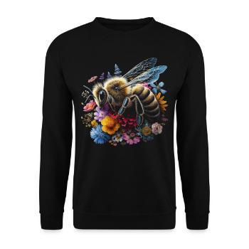 Cottagecore Hummel Auf Blumen - Unisex Pullover - Schwarz - Vorne - Alina (178cm) & Michal (187cm)
