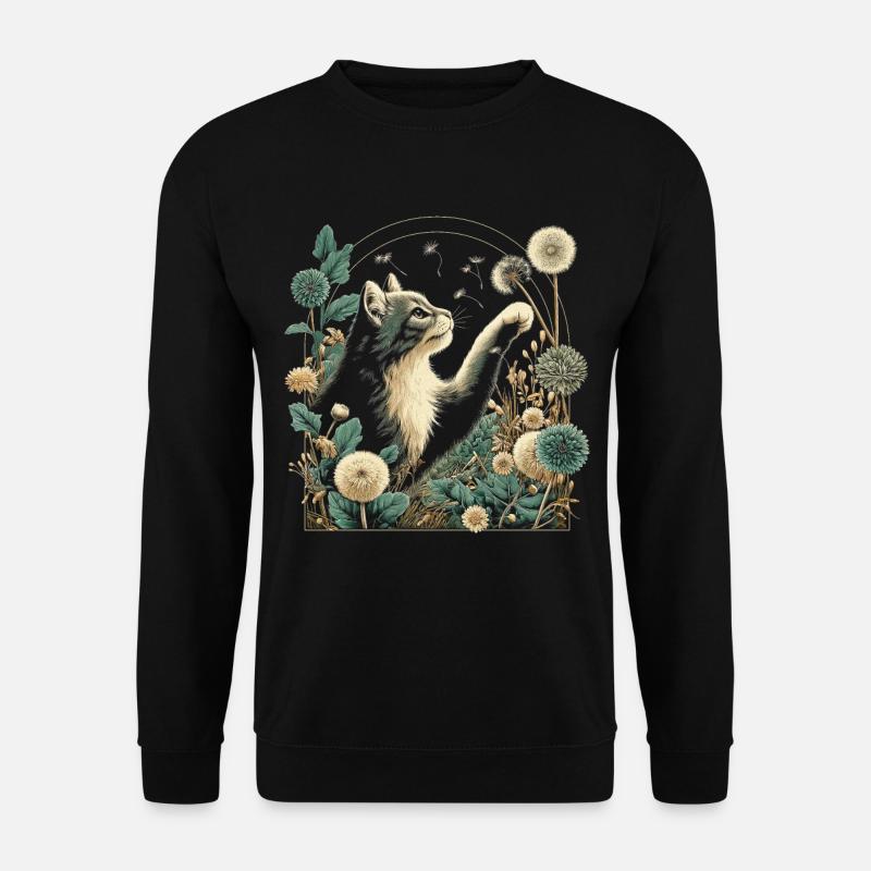Cottagecore Katze Mit Pusteblume - Unisex Pullover - Schwarz