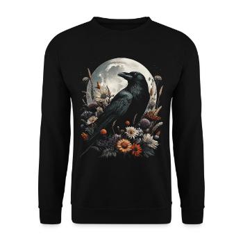 Cottagecore Rabe in Blumen - Unisex Pullover - Schwarz - Vorne - Alina (178cm) & Michal (187cm)