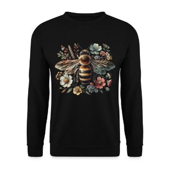 Cottagecore Bee on Flowers - Unisex Sweatshirt - black - Front - Alina (178cm) & Michal (187cm)