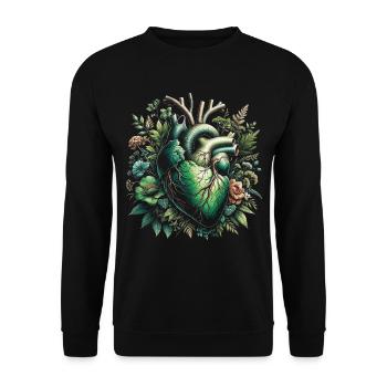 Cottagecore Grünes Herz Mit Blumen - Unisex Pullover - Schwarz - Vorne - Alina (178cm) & Michal (187cm)