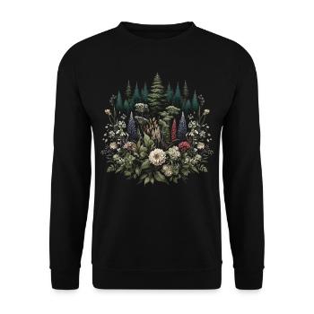 Cottagecore Forest With Flowers - Unisex Sweatshirt - black - Front - Alina (178cm) & Michal (187cm)