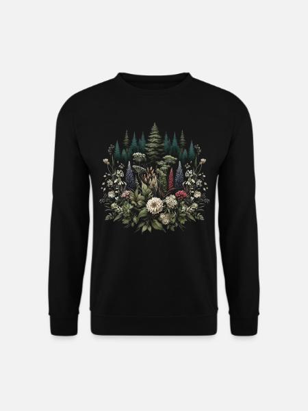 Cottagecore Wald Mit Blumen - Unisex Pullover - Schwarz