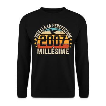 Jahrgang 2007 Retro Geburtstagsgeschenk 2007 - Unisex Pullover - Schwarz - Vorne - Alina (178cm) & Michal (187cm)