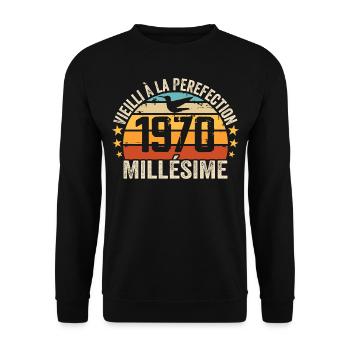 Vintage, 1970er Jahre, Retro, 1970er Jahre, Geburtstagsgeschenk - Unisex Pullover - Schwarz - Vorne - Alina (178cm) & Michal (187cm)