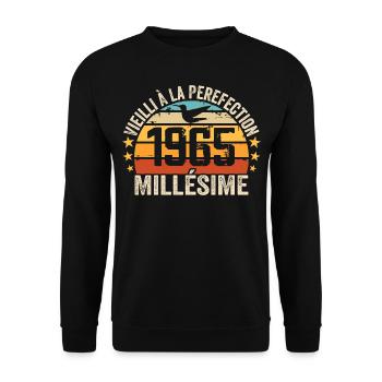 Jahrgang 1965 Retro 1965 Geburtstagsgeschenk - Unisex Pullover - Schwarz - Vorne - Alina (178cm) & Michal (187cm)
