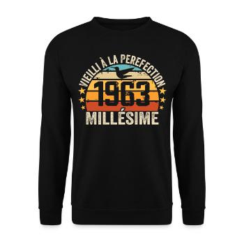 Jahrgang 1963 Retro 1963 Geburtstagsgeschenk - Unisex Pullover - Schwarz - Vorne - Alina (178cm) & Michal (187cm)