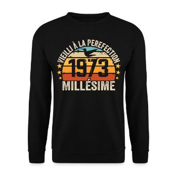 Jahrgang 1973 Retro 1973 Geburtstagsgeschenk - Unisex Pullover - Schwarz - Vorne - Alina (178cm) & Michal (187cm)
