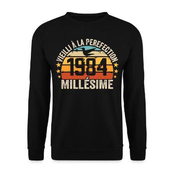 Jahrgang 1984 Retro 1984 Geburtstagsgeschenk - Unisex Pullover - Schwarz - Vorne - Alina (178cm) & Michal (187cm)