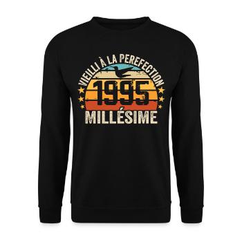 Jahrgang 1995 Retro 1995 Geburtstagsgeschenk - Unisex Pullover - Schwarz - Vorne - Alina (178cm) & Michal (187cm)