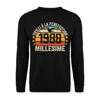 Millésime 1988 Cadeau D’anniversaire Rétro 1988 - Sweat-shirt Unisexe - noir - Devant - Alina (178cm) & Michal (187cm)