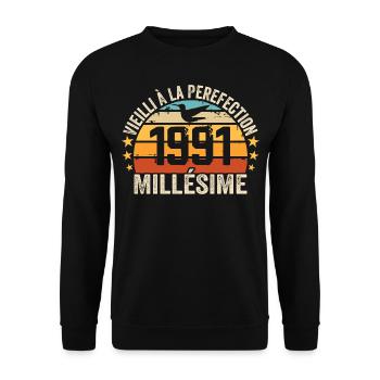 Millésime 1991 Cadeau D’anniversaire Rétro 1991 - Sweat-shirt Unisexe - noir - Devant - Alina (178cm) & Michal (187cm)