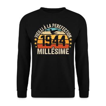 Millésime 1944 Cadeau D’anniversaire Rétro 1944 - Sweat-shirt Unisexe - noir - Devant - Alina (178cm) & Michal (187cm)