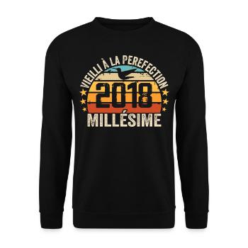 Jahrgang 2018 Retro Geburtstagsgeschenk 2018 - Unisex Pullover - Schwarz - Vorne - Alina (178cm) & Michal (187cm)