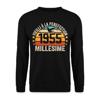 Millésime 1955 Cadeau D’anniversaire Rétro 1955 - Sweat-shirt Unisexe - noir - Devant - Alina (178cm) & Michal (187cm)