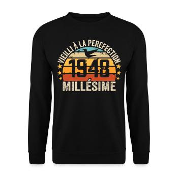 Millésime 1948 Cadeau D’anniversaire Rétro 1948 - Sweat-shirt Unisexe - noir - Devant - Alina (178cm) & Michal (187cm)