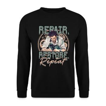 Uhrmacher Uhrmacherei Repair Restore Repeat - Unisex Pullover - Schwarz - Vorne - Alina (178cm) & Michal (187cm)