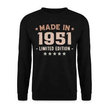 Hergestellt im Jahr 1951 Jahrgang 1951 Jubiläumsgeschenk - Unisex Pullover - Schwarz - Vorne - Alina (178cm) & Michal (187cm)