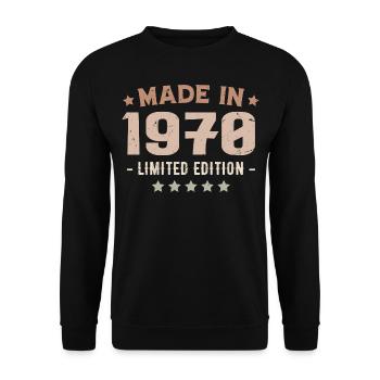 Hergestellt in den 1970er Jahren Vintage Geburtstagsgeschenk aus den 1970er Jahren - Unisex Pullover - Schwarz - Vorne - Alina (178cm) & Michal (187cm)