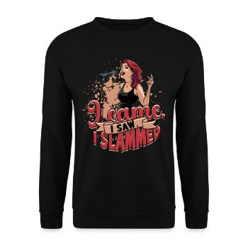 Poetry Slam I came, I saw, I slammed - Unisex Pullover - Schwarz - Vorne - Alina (178cm) & Michal (187cm)