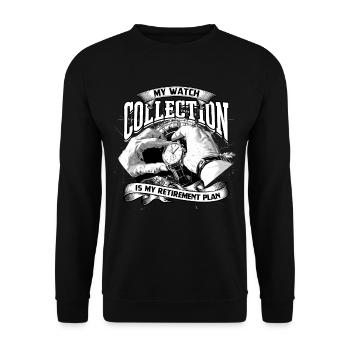 Uhrensammler Uhrensammlung - Unisex Pullover - Schwarz - Vorne - Alina (178cm) & Michal (187cm)
