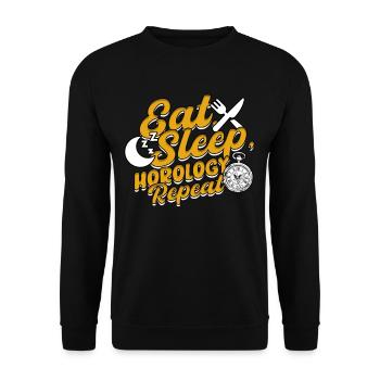 Uhrmacher Eat, Sleep, Horology, Repeat - Unisex Pullover - Schwarz - Vorne - Alina (178cm) & Michal (187cm)