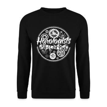 Uhrmacher Horologists do it on time - Unisex Pullover - Schwarz - Vorne - Alina (178cm) & Michal (187cm)