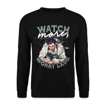 Uhrmacher Uhrmacherei Watch more, worry less - Unisex Pullover - Schwarz - Vorne - Alina (178cm) & Michal (187cm)