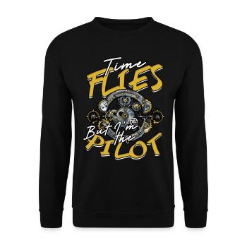 Uhrmacher Time flies but I'm the pilot - Unisex Pullover - Schwarz - Vorne - Alina (178cm) & Michal (187cm)