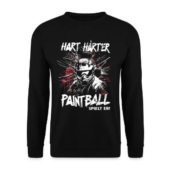 Hart Härter Paintball spielt er | Paintballspieler - Unisex Pullover - Schwarz - Vorne - Alina (178cm) & Michal (187cm)