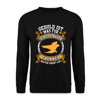 Falkner rasten direkt aus Beizjagd Falknerei - Unisex Pullover - Schwarz - Vorne - Alina (178cm) & Michal (187cm)