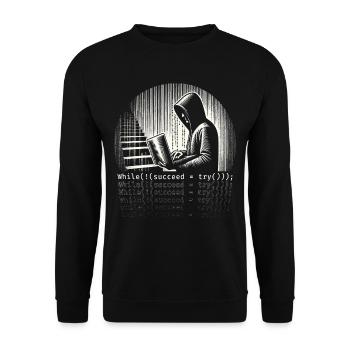 Robotik Ingenieur While (!(succeed=Try())); - Unisex Pullover - Schwarz - Vorne - Alina (178cm) & Michal (187cm)