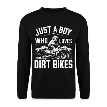 Just A Boy Who Loves Dirt Bikes - Unisex Pullover - Schwarz - Vorne - Alina (178cm) & Michal (187cm)