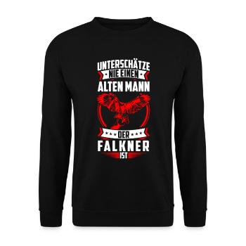 Alter Mann der Falkner ist Beizjagd Falknerei - Unisex Pullover - Schwarz - Vorne - Alina (178cm) & Michal (187cm)