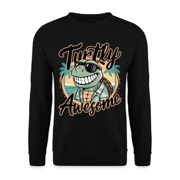 Funny Shield Greatest Saying Turtly Awesome - Unisex Sweatshirt - black - Front - Alina (178cm) & Michal (187cm)