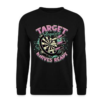 Messerwurf Target Acuired Knives Ready - Unisex Pullover - Schwarz - Vorne - Alina (178cm) & Michal (187cm)