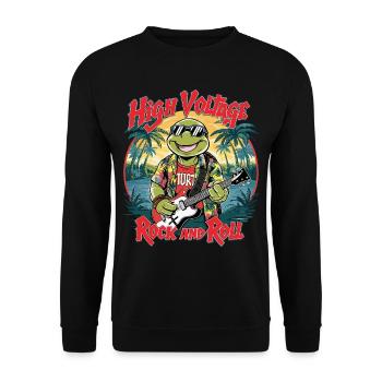 Funny Shield Peak with Guitar Rock and Roll - Unisex Sweatshirt - black - Front - Alina (178cm) & Michal (187cm)