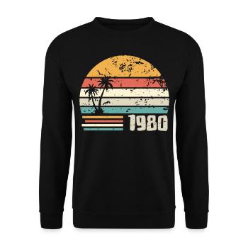 1980 Geburtstagsgeschenk - Hergestellt in 1980 Retro 1980er Jahre - Unisex Pullover - Schwarz - Vorne - Alina (178cm) & Michal (187cm)