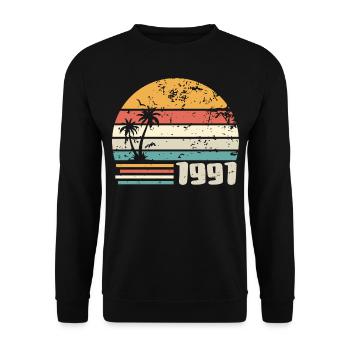 1991 Geburtstagsgeschenk - Made in 1991 Retro 1991 - Unisex Pullover - Schwarz - Vorne - Alina (178cm) & Michal (187cm)