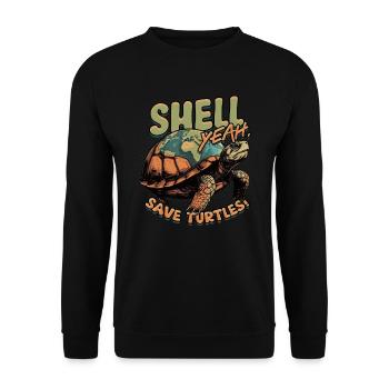 Schildkröte Schildkröten Shell Yeah Save Turtles! - Unisex Pullover - Schwarz - Vorne - Alina (178cm) & Michal (187cm)