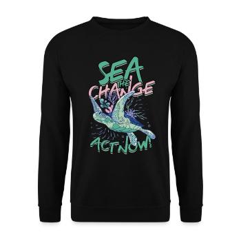 Turtle Sea : Le changement, agissez maintenant - Sweat-shirt Unisexe - noir - Devant - Alina (178cm) & Michal (187cm)