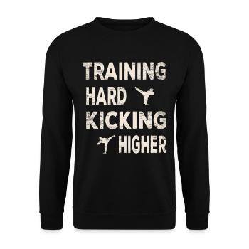 Training Hard Kick Higher Taekwondo Master Drills - Unisex Pullover - Schwarz - Vorne - Alina (178cm) & Michal (187cm)