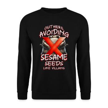 Kapselfrüchteallergie Out Here Avoiding Sesame - Unisex Pullover - Schwarz - Vorne - Alina (178cm) & Michal (187cm)