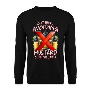 Allergie à la moutarde ici : éviter la moutarde - Sweat-shirt Unisexe - noir - Devant - Alina (178cm) & Michal (187cm)