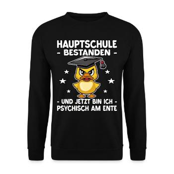 Abschlussklasse | Quali | Hauptschule bestanden - Unisex Pullover - Schwarz - Vorne - Alina (178cm) & Michal (187cm)