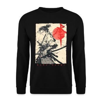 Samurai Fighter - Japanese Ukiyo-e Artwork - Unisex Sweatshirt - black - Front - Alina (178cm) & Michal (187cm)